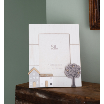 Hand Carved Wooden Houses Photo Frame 5x7 - Perfect Gift for New Homeowners - Enhance Any Room - Natural Colors - SKU: OR1691