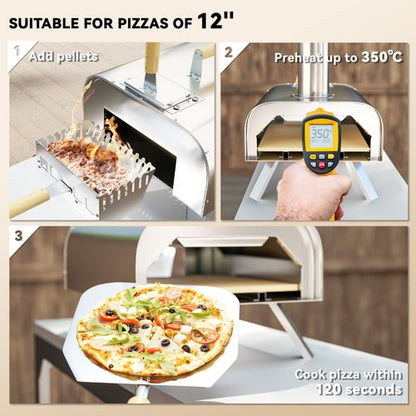 Outsunny Portable Wood Pellet Pizza Oven with Foldable Legs 12 Inch Stone