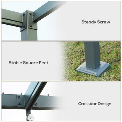 Metal Pergola Gazebo Patio Sun Shelter Grape Tent Retractable Canopy Grey