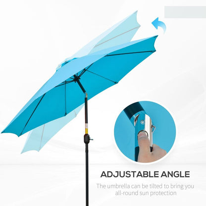 Premium Outsunny 2.6M Patio Umbrella - Sunshade Canopy w/ Tilt and Crank - High-Quality & Durable - Blue