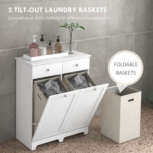 HOMCOM Modern Bathroom Cabinet with Laundry Baskets and 2 Drawers