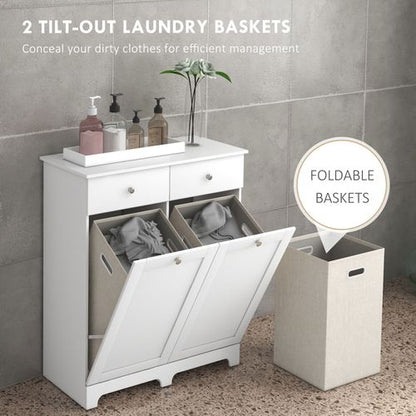 HOMCOM Modern Bathroom Cabinet with Laundry Baskets and 2 Drawers