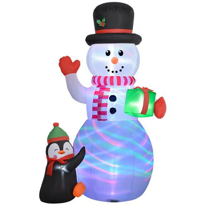 Outsunny 8FT Inflatable Snowman Holding Gift Box w/ Penguin and LED Lights
