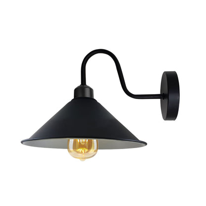 Vintage Black Wall Light Fixture, E27 Base Socket, Swan Neck Cone Shape Shade, Ideal for Indoor Lighting, 3-Year Warranty