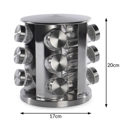 Revolving Spice Rack with 12 Glass Jars Included | M&W