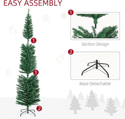 Homcom 7.5ft Artificial Pencil Christmas Tree with Colourful Lights, Steel Base