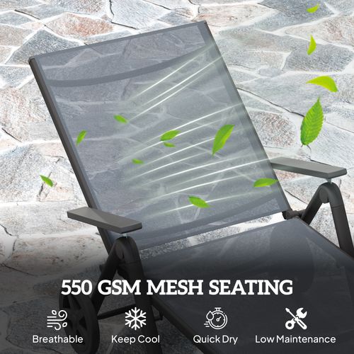 Outsunny Folding Sun Lounger w/ Wheels, 5-Position Adjustable Sunbed, Grey