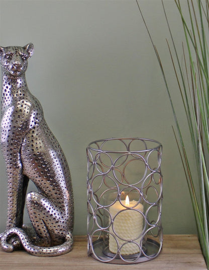 Premium Large Silver Metal Abstract Candle Holder