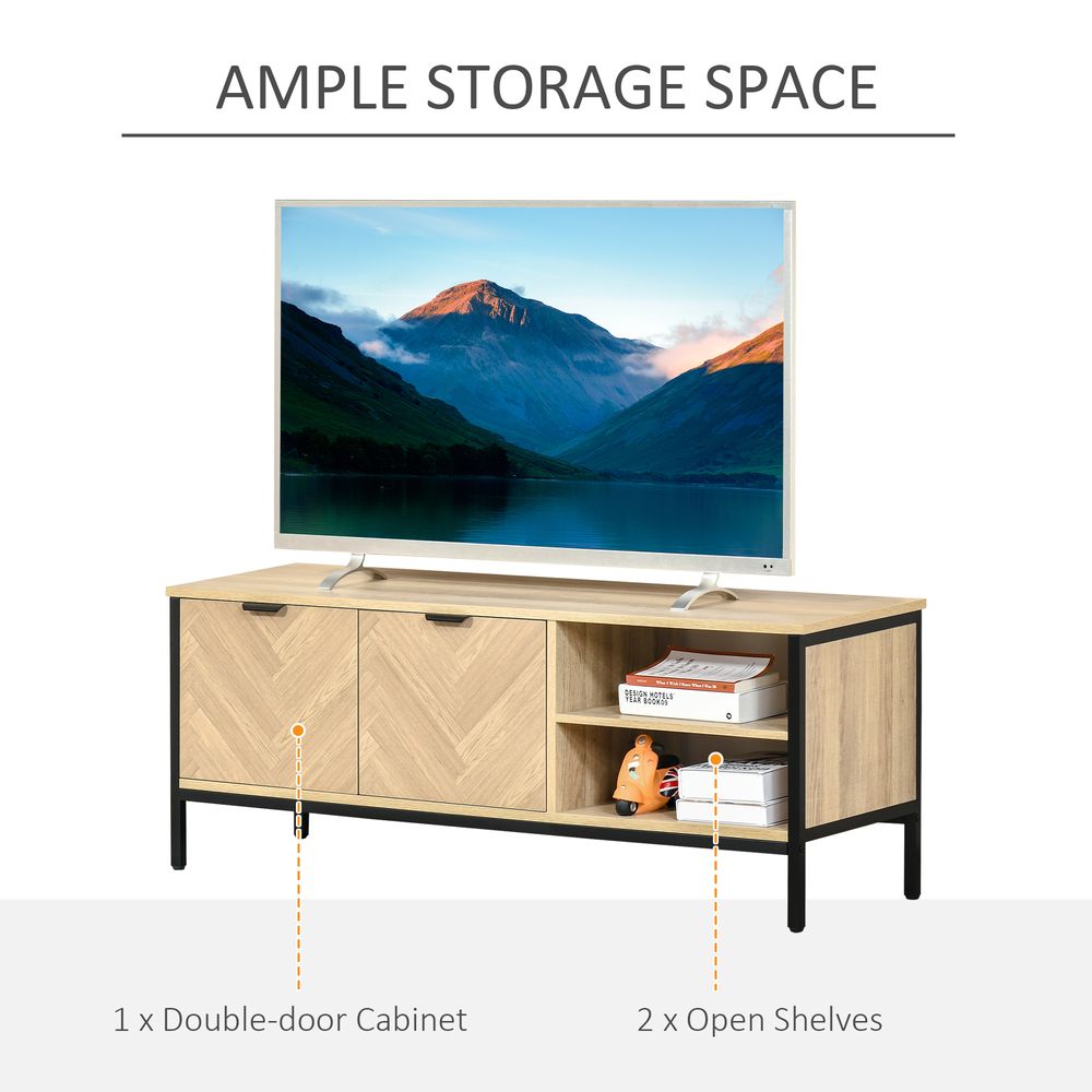 HOMCOM TV Stand for TVs up to 55 Inches, 2 Doors TV Cabinet with Adjustable Open Shelves for Living Room, Bedroom, Entertainment Room, Natural Wood