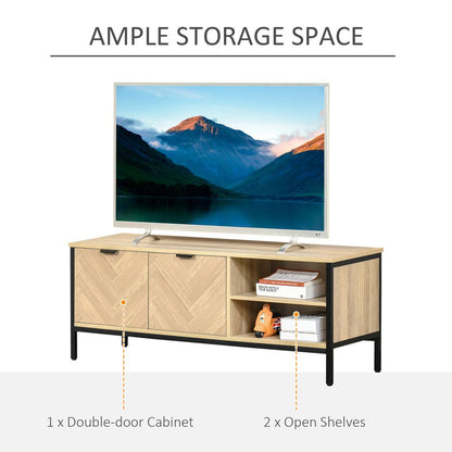 HOMCOM TV Stand for TVs up to 55 Inches, 2 Doors TV Cabinet with Adjustable Open Shelves for Living Room, Bedroom, Entertainment Room, Natural Wood