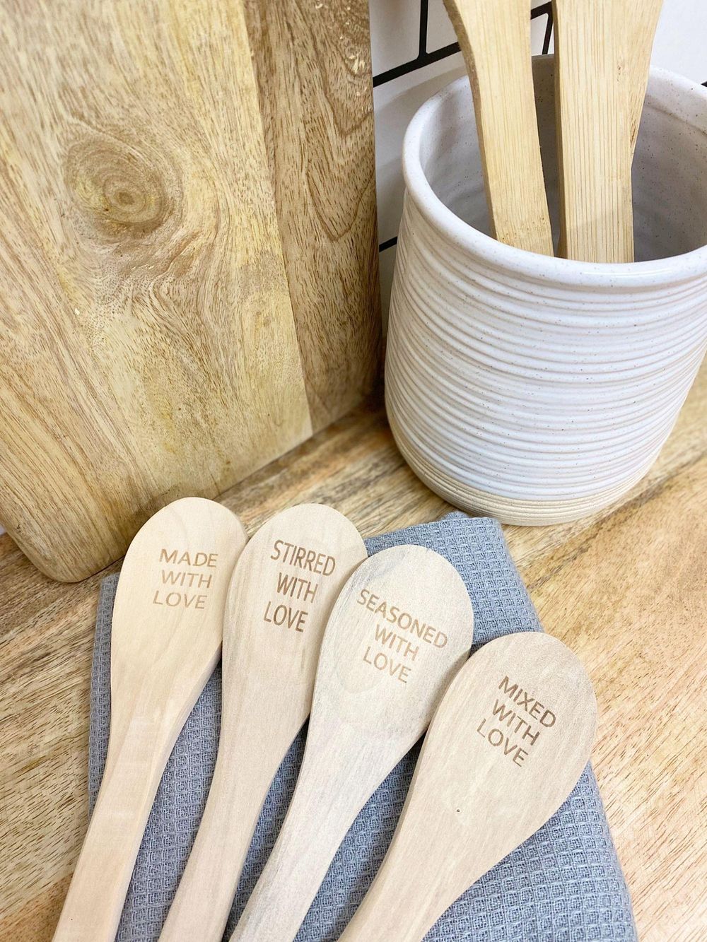 Love-themed Engraved Wooden Spoons - Set of 4