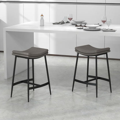 HOMCOM Upholstered Bar Stools Set of 2 - Curved Seat - Grey