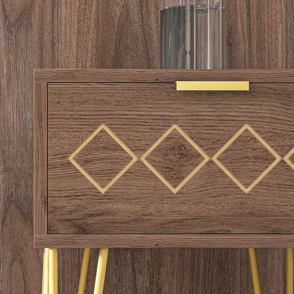 HOMCOM Bedside Table with Drawer, Gold Metal Legs for Living Room Bedroom