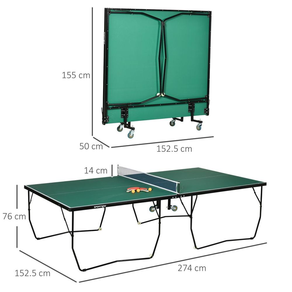 SPORTNOW 9FT Folding Table Tennis Table - Indoors/Outdoors - 8 Wheels