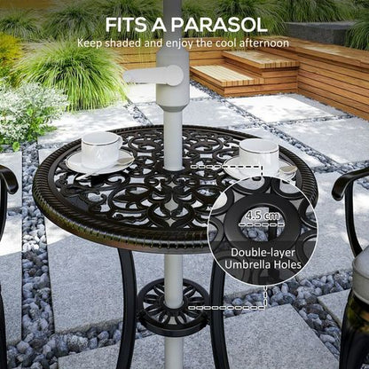Outsunny 3 PCs Aluminium Garden Coffee Table Set w/ Parasol Hole & Cushions