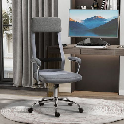 Office Chair Mesh High Back Swivel Task Home Desk Chair w/ Arm, Grey Vinsetto
