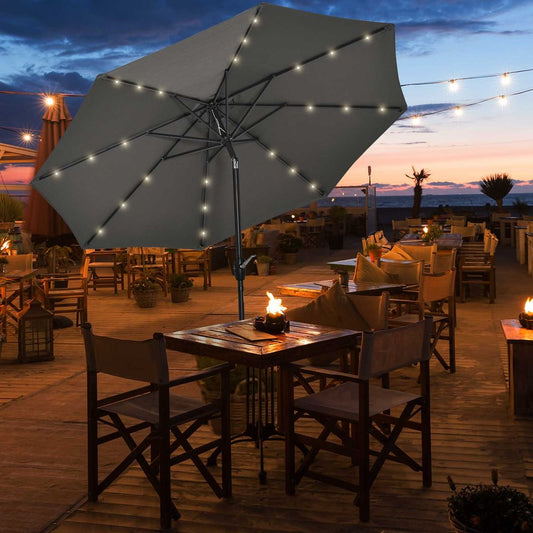 Garden 24 LED Light Parasol Outdoor Tilt Sun Umbrella Patio Club Party Sunshade