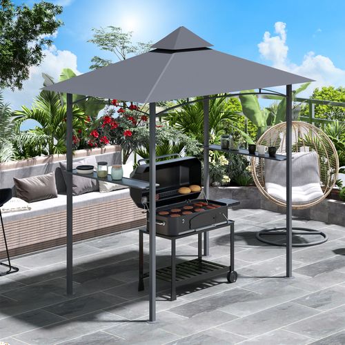 2.5M 8ft New Double-Tier BBQ Gazebo Grill Canopy Barbecue Grey