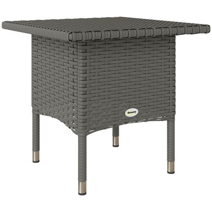 Outsunny PE Rattan Outdoor Coffee Table, Easy Match Rattan Side Table, Grey