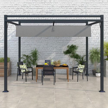 Outsunny 3 x 4m Pergola with Retractable Roof and Aluminium Frame, Grey