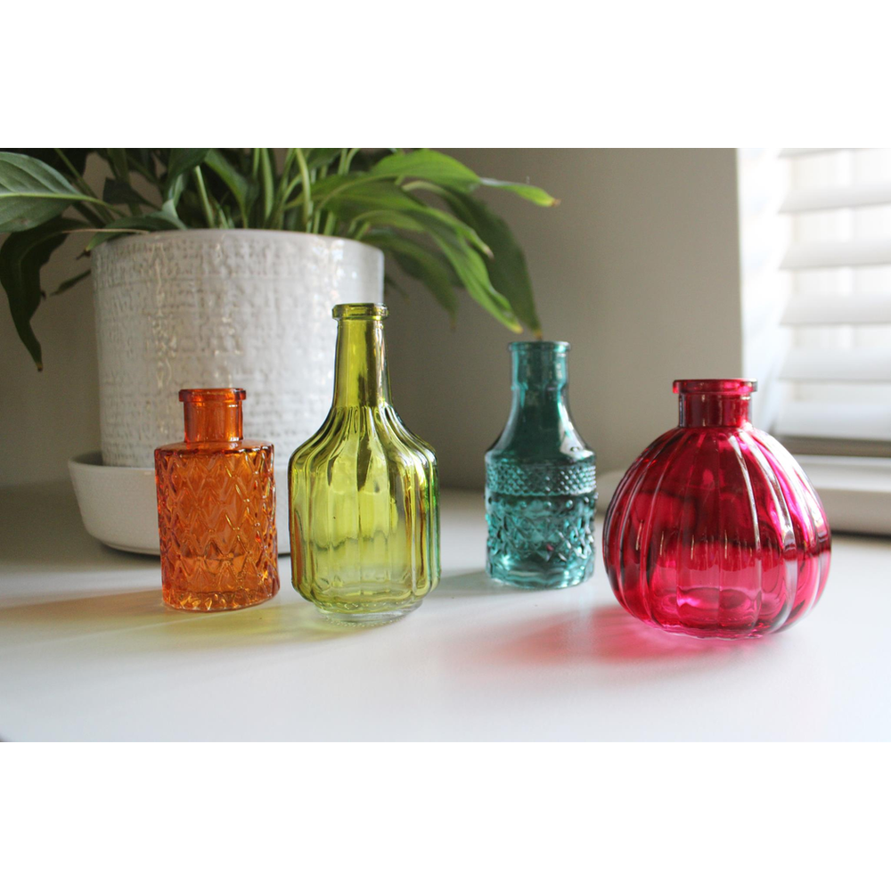 Premium Boho Posy Vase Bottles - Set of 4 | High-quality Glass | Stunning Décor