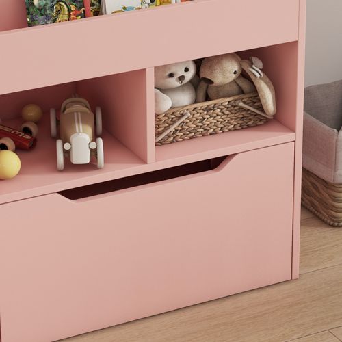 HOMCOM Kids Bookcase, Toy Box w/ Storage Drawer, Wheels for Bedroom - Pink