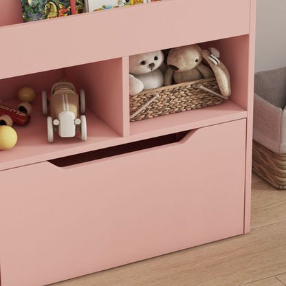 HOMCOM Kids Bookcase, Toy Box w/ Storage Drawer, Wheels for Bedroom - Pink