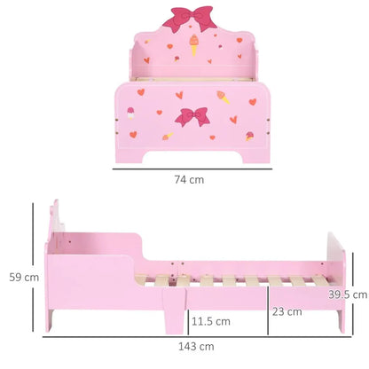 Princess Themed Kids Toddler Bed w/ Cute Patterns, Safety Rails - Pink