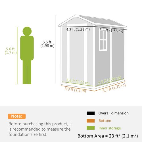 Outsunny 4 x 6ft Plastic Garden Shed with Floor, Window and Lockable Door