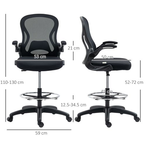 Vinsetto Draughtsman Chair Tall Office Chair w/ Adjustable Footrest Ring Black