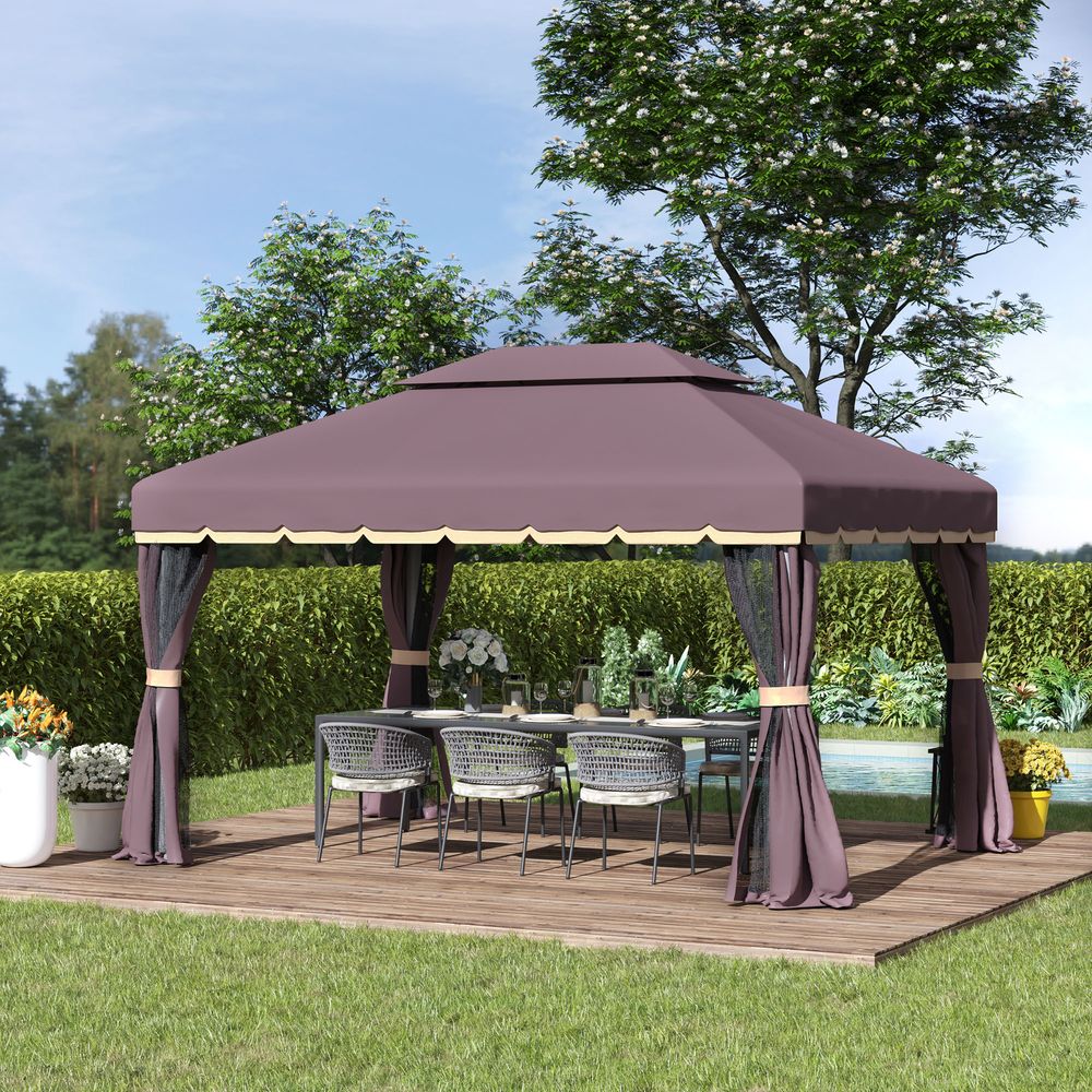 Metal Frame Gazebo with Sides Aluminium Metal Canopy Nets Coffee