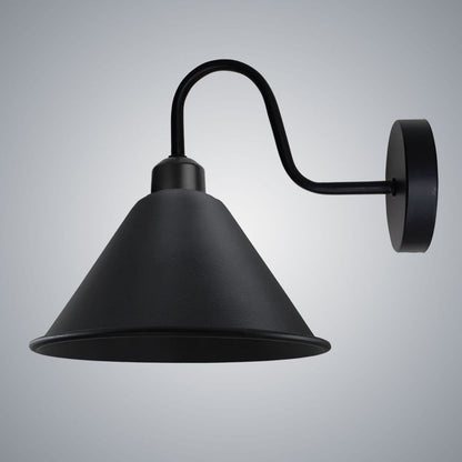Black Vintage Wall Light Fixture Black Wall Sconce E27 Base Socket Wall Mounted Swan Neck Cone Shape Shade