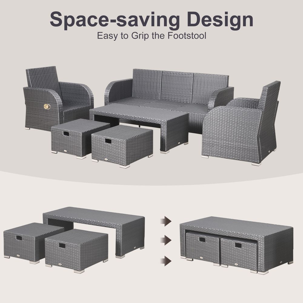 7-Seater Outdoor Garden Rattan Furniture Set w/ Recliners Grey