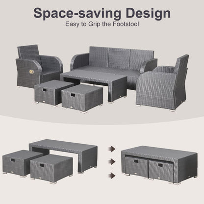 7-Seater Outdoor Garden Rattan Furniture Set w/ Recliners Grey