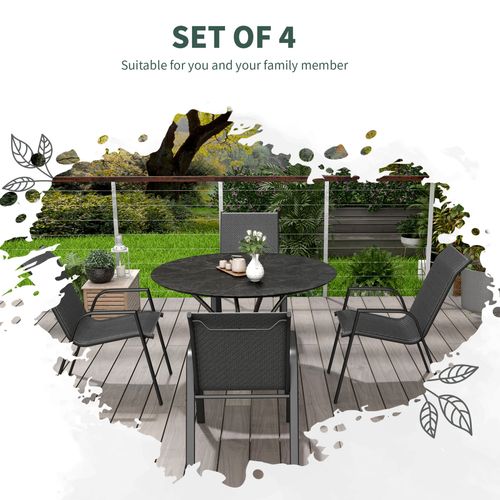 Outsunny Wicker Dining Chairs Set of 4, Stackable Outdoor Chairs, Grey