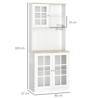 83cm Sideboard w/ Grid Glass Doors & Shelves - Kitchen Organizer: White, Durable MDF Frame, Ample Storage for Everyday Use