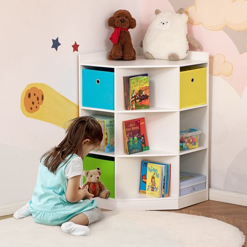 Homcom 3 Tier Kids Bookcase Toy Organiser Storage w/ 3 Fabric Drawers, White