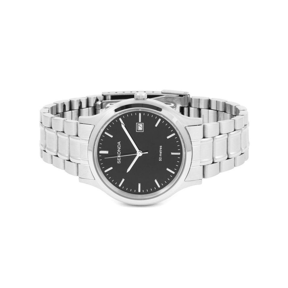 Sleek Stainless Steel Mens Watch with Date Function - 50m Water Resistance