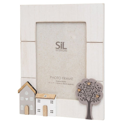 Hand Carved Wooden Houses Photo Frame 5x7 - Perfect Gift for New Homeowners - Enhance Any Room - Natural Colors - SKU: OR1691
