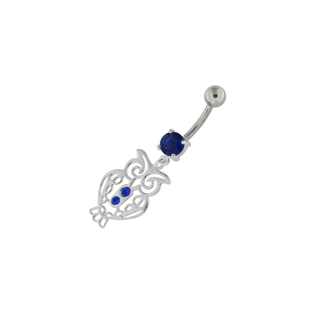 Sterling Silver Jeweled Owl Navel Belly Button Bar