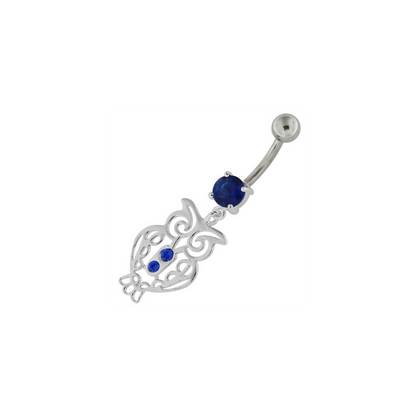 Sterling Silver Jeweled Owl Navel Belly Button Bar
