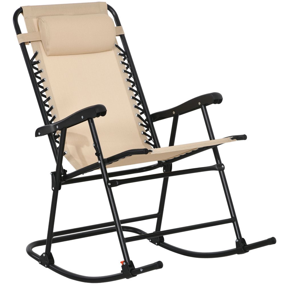 Outsunny Folding Rocking Chair - Outdoor Portable Zero Gravity - Beige
