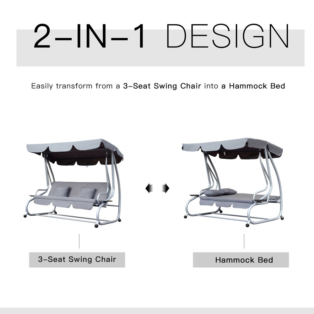 Luxury Hammock Swing Chair Bench with Free Pillows - Grey, Adjustable, Durable Metal Frame for Relaxation and Comfort
