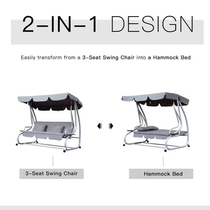 Luxury Hammock Swing Chair Bench with Free Pillows - Grey, Adjustable, Durable Metal Frame for Relaxation and Comfort