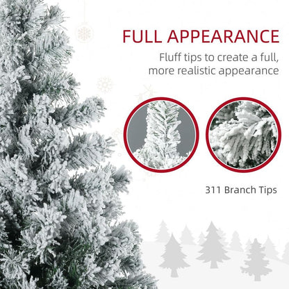 HOMCOM 4.5ft Artificial Flocked Christmas Tree with LED Lights, Snow Branches