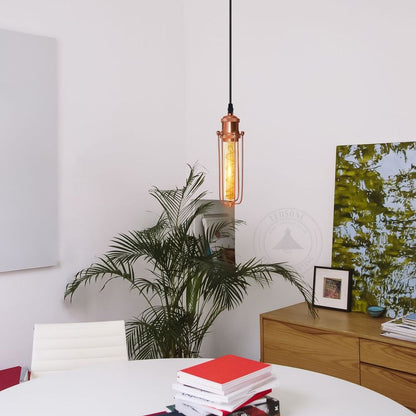 Rose Gold Ceiling Pendant Light | Vintage Industrial Hanging Lamp Fixture | E27, Wire Cage | High-Quality Metal Construction