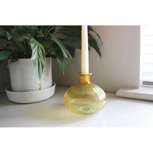 Yellow Ribbed Glass Candle Holder