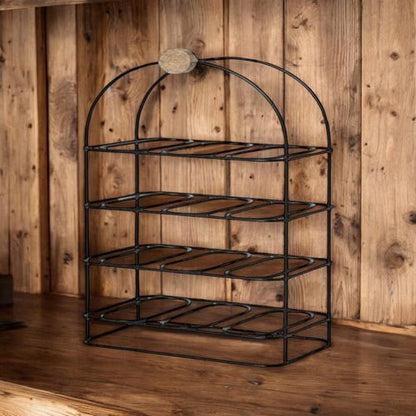 25" CAST IRON BLACK 12 BOTTLE WINE RACK