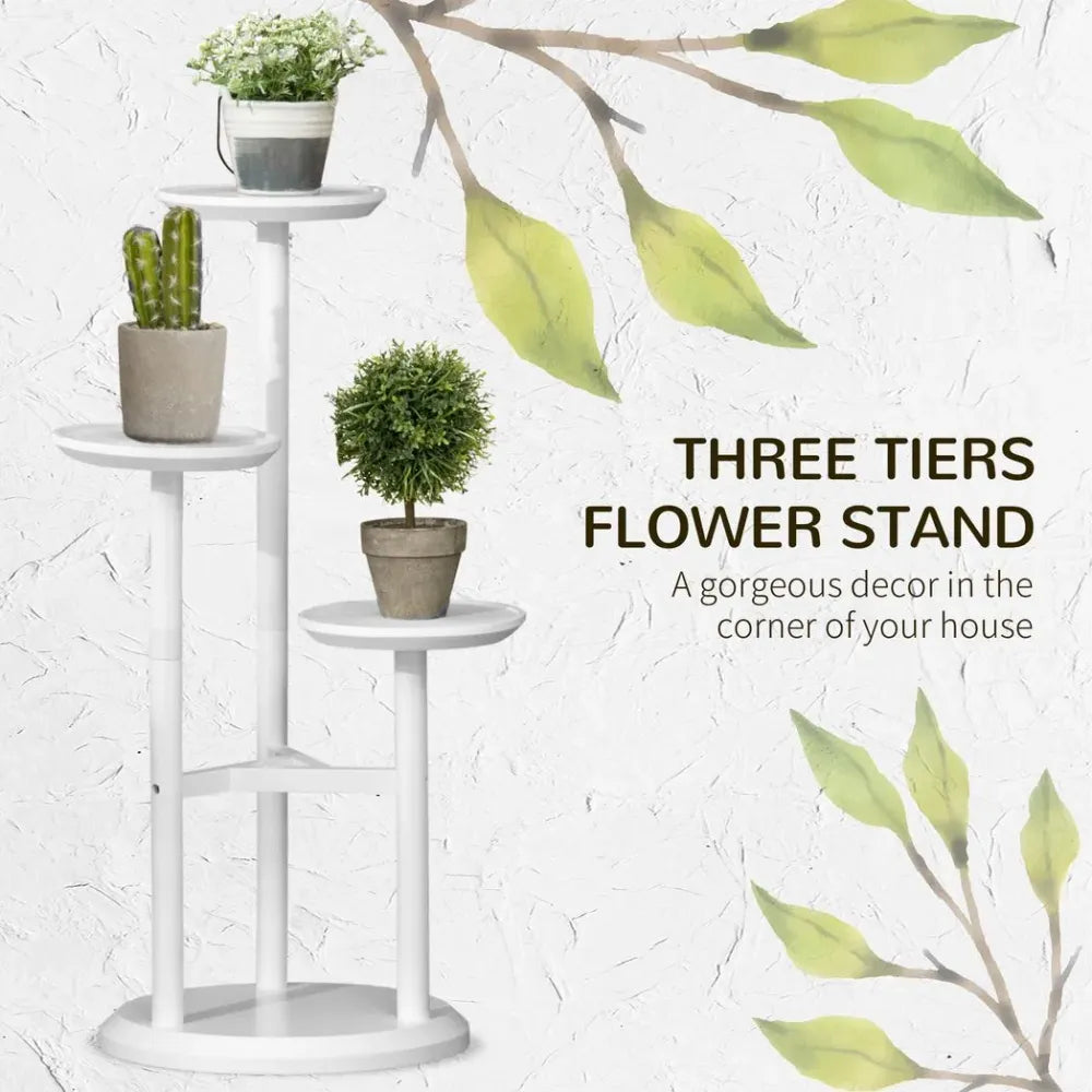 High-Quality 3 Tiered Bamboo Plant Stand - Indoor/Outdoor - White