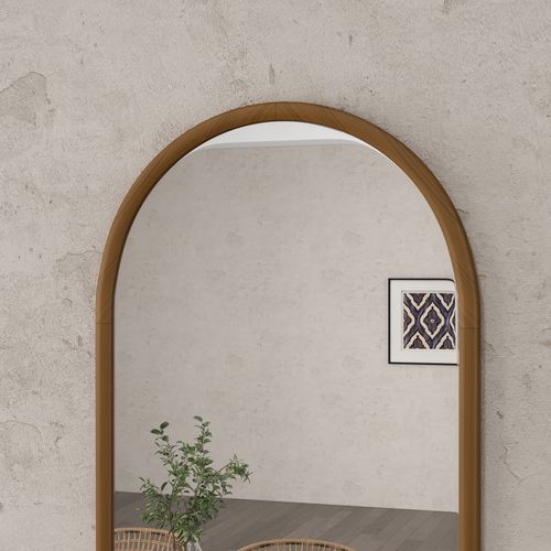 HOMCOM Wall Mirror, Arch Mirror for Wall Mounted, Home Decor, Brown